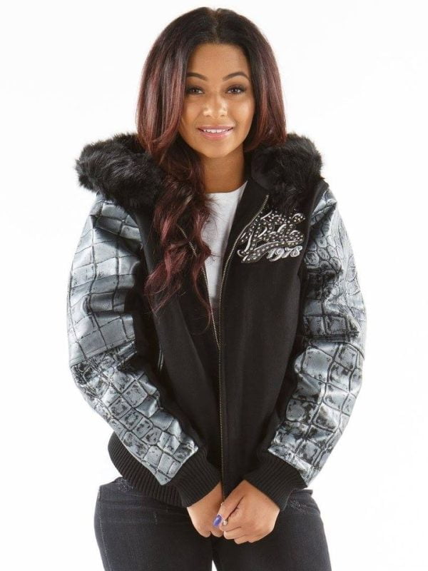 Pelle Pelle Black Women Exotic Jacket, pelle pelle jacket, women jacket, wool jacket, leather women jacket, polyester jacket