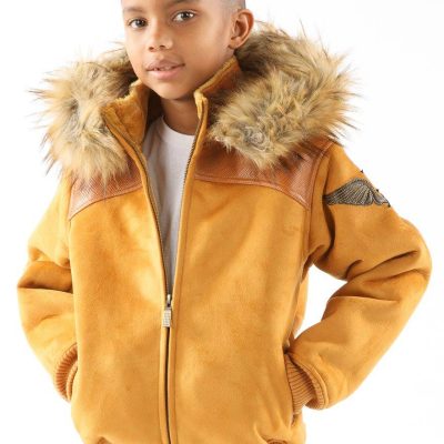 Pelle Pelle Yellow Kid Wing Fur Hood Wool Jacket ,Pelle Pelle Yellow Kid Wing ,Fur Hood Wool Jacket