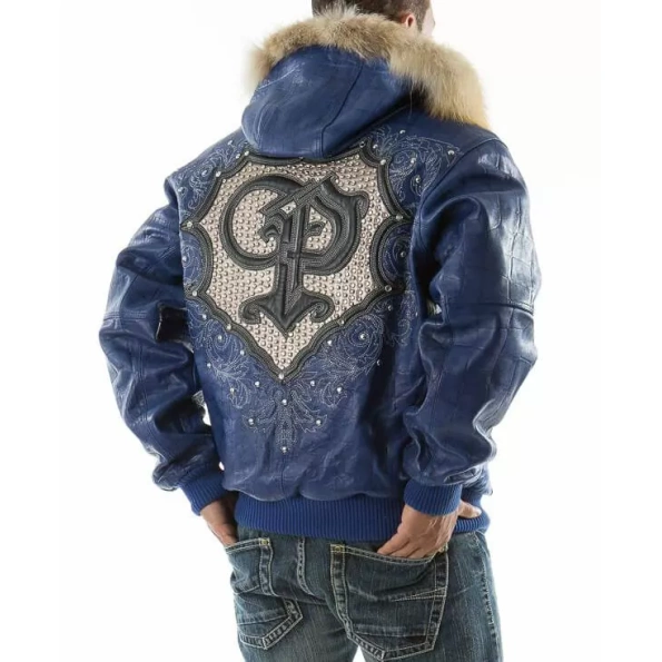 Fur Hood Jacket , Pelle Pelle Blue Crest Fur Hood Jacket , men jacket