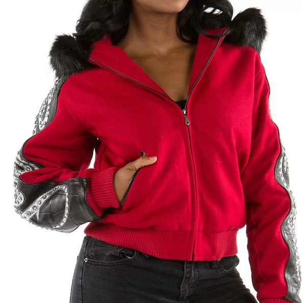 Red Studded Wool Jacket , pelle pelle jacket