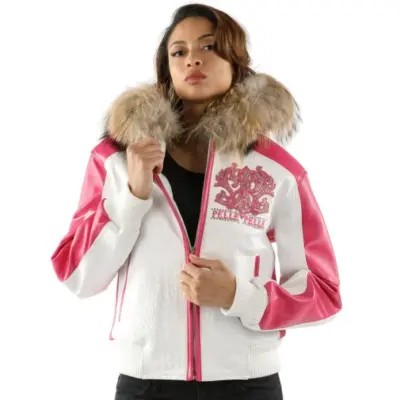 Pelle Pelle White Pink Women Fur Hood | Leather Jacket