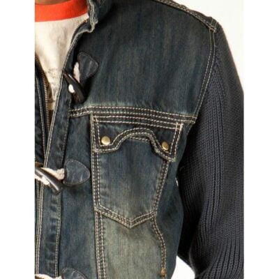 Pelle Pelle Blue Jeans Jacket With Gray Sleeves
