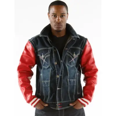Pelle Pelle Black Jeans Jacket With Red Sleeves
