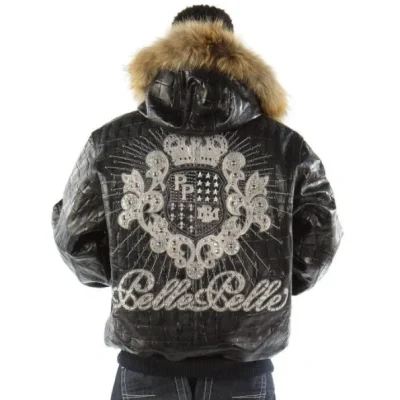 Pelle Pelle Black MB Crest Fur Hood Jacket