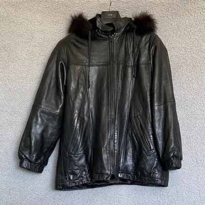 Pelle Pelle Black Leather Fur Hood Jacket