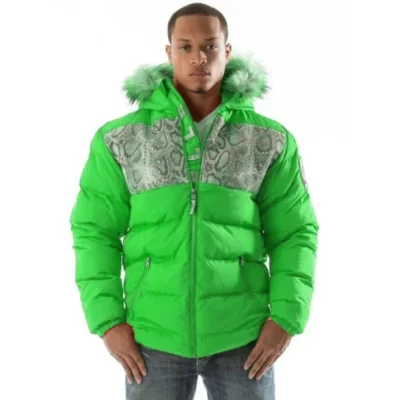 Pelle Pelle Green Puffer Fur Hood Jacket