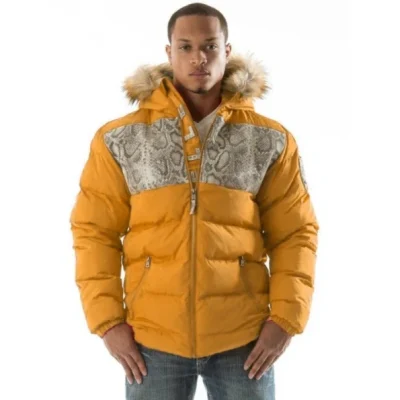 Pelle Pelle Mustard Puffer Fur Hood Jacket