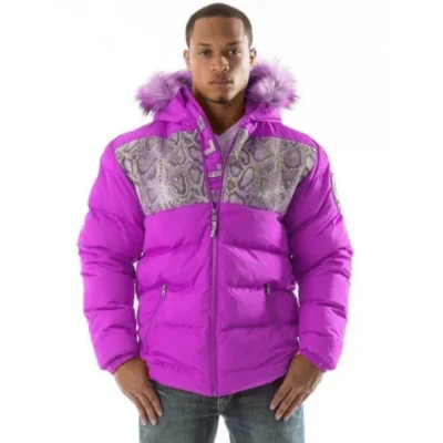 Pelle Pelle Purple Puffer Fur Hood Jacket