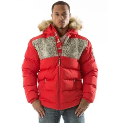 Pelle Pelle Red Puffer Fur Hood Jacket