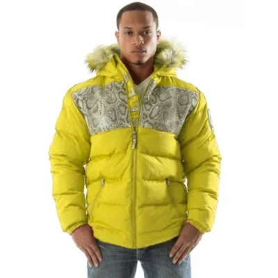 Pelle Pelle Yellow Puffer Fur Hood Jacket