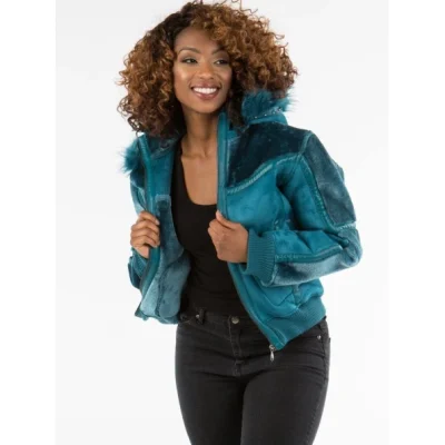 Pelle Pelle Women Blue Fur Hood Jacket