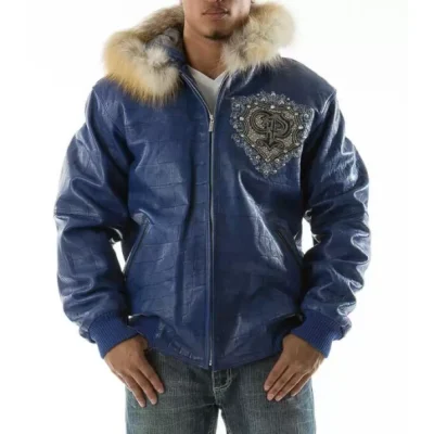 Pelle Pelle Men Dark Blue Fur Hood Jacket