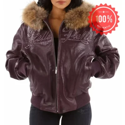 Pelle Pelle Purple Fur Hood Leather Jacket