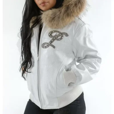 Pelle Pelle White Studded Fur Hood Jacket