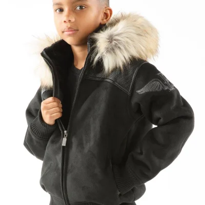 Pelle Pelle Black Kids Fur Hood Jacket