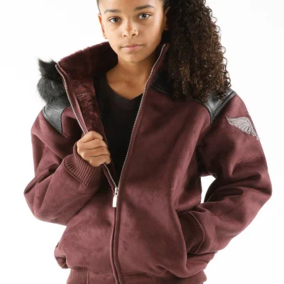 Pelle Pelle Burgundy Kids Fur Hood Jacket